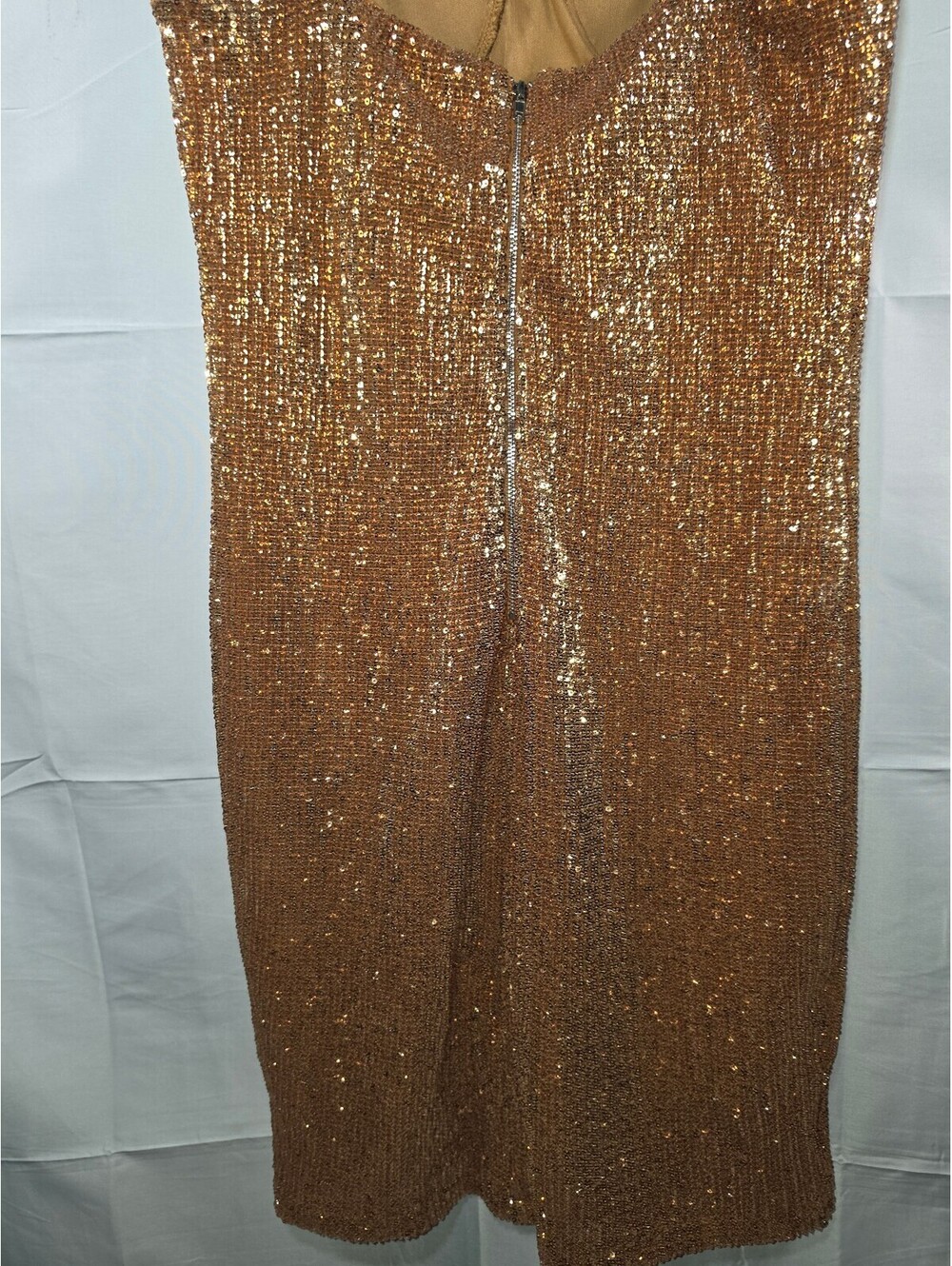 Fashion Nova Copper Gold Sequin Mini Dress XL – Sparkle Party Club Dress - Picture 10 of 14